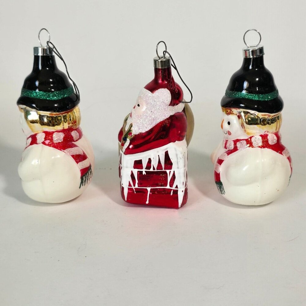 Christmas Ornament Set Blown Glass Snowman Santa Claus Sparkles Multicolor Xmas - Picture 5 of 14